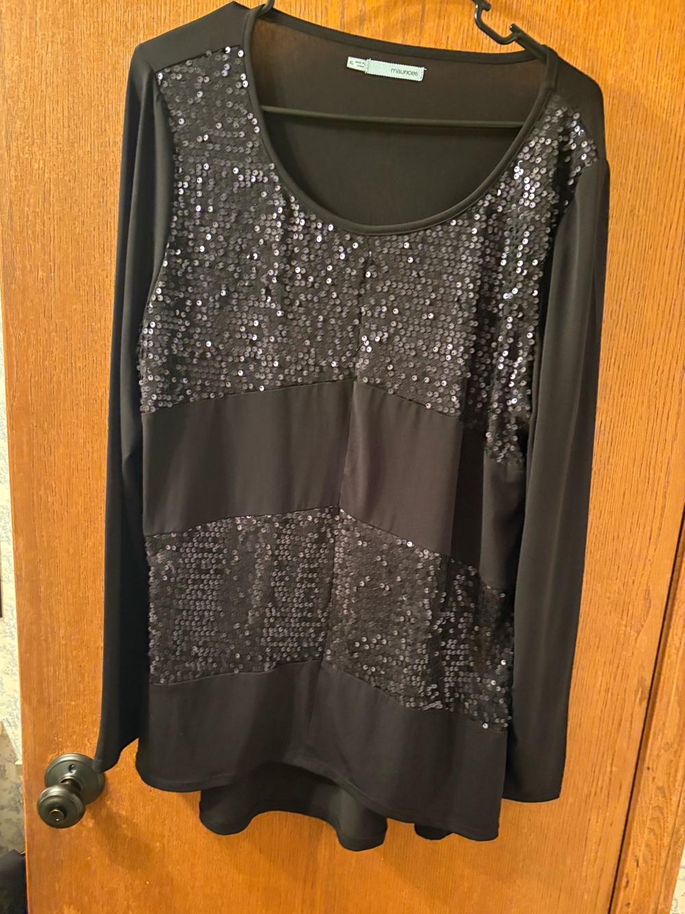 Maurices Black Long-Sleeve Sequin Panel Top NWOT Holiday XL Christmas 🎄